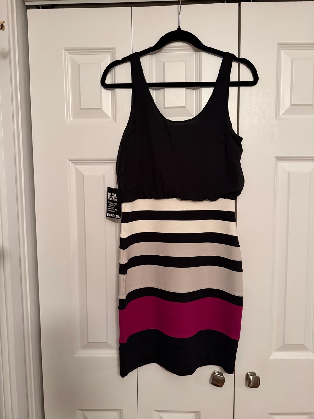 Express Black, White & Magenta Striped Midi Tank Dress